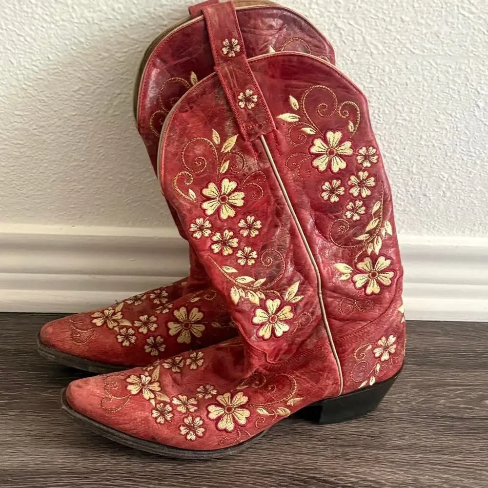 Beautiful red leather cowboy boots